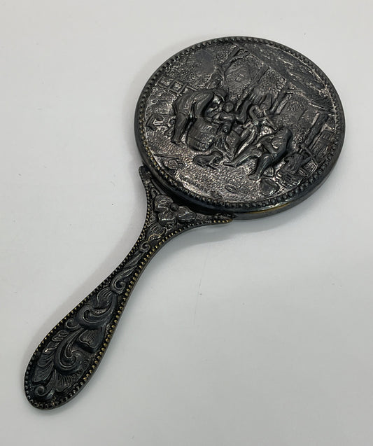 VTG./ANTIQUE Denmark Sterling Silver Repousse 4.75" Vanity Mirror- 49.72g