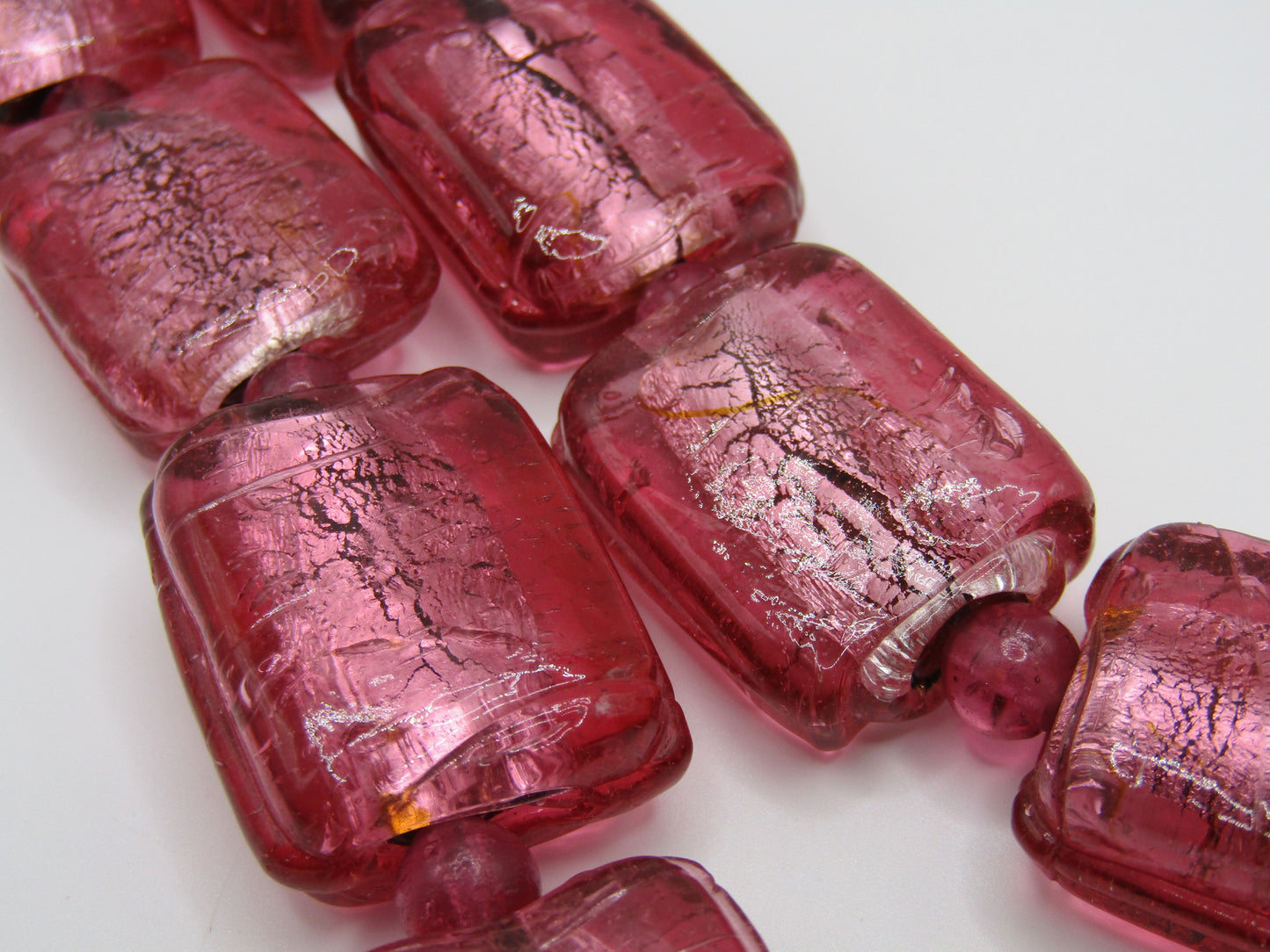 Vintage Artisan Handcrafted Silver Fleck Pink Glass Necklace