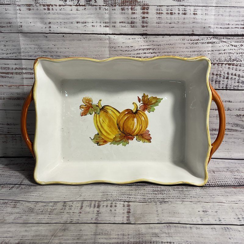 Sur La Table Pumpkin Harvest Earthenware Autumn Baking Dish Handled 12" Cookware
