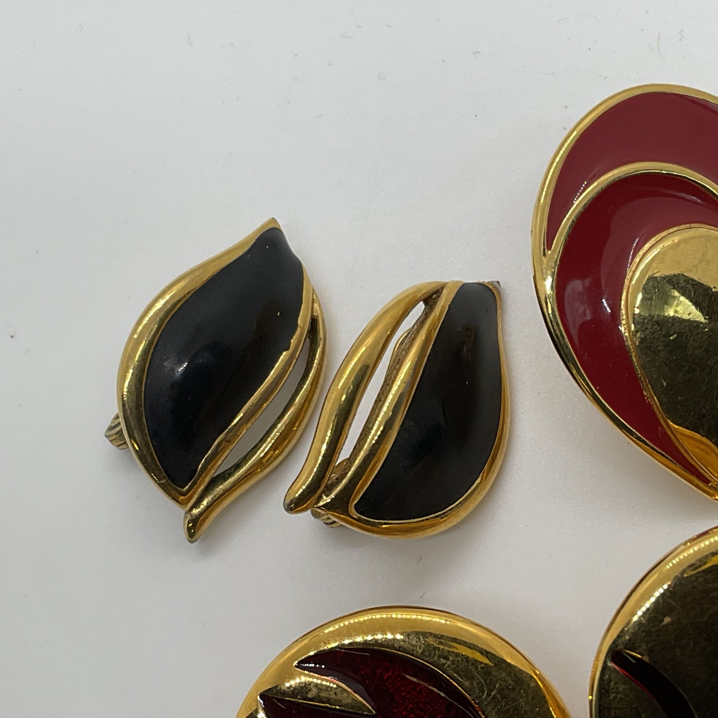Set of 3 MONET Gold Tone & Enamel Clip On Earrings