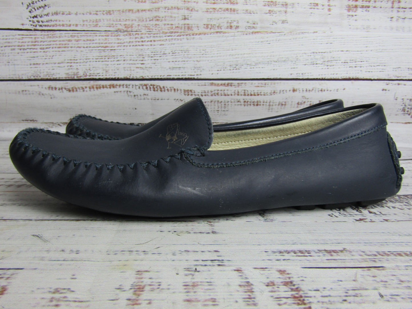 London Kids Girls Navy Blue Leather Loafers Size 4.5 Made in Italy