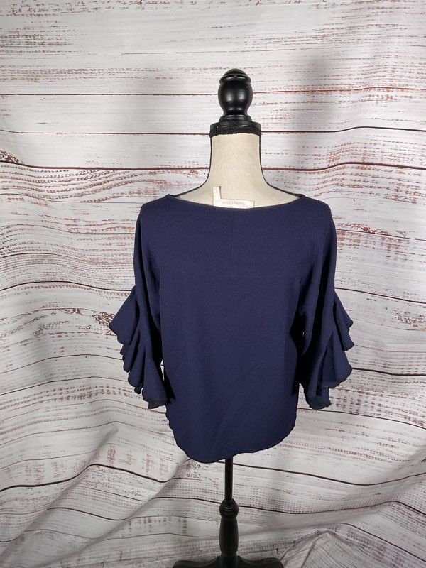 Women's See By Chloe Navy Blue Ruffled Sleeve Blouse Size 40