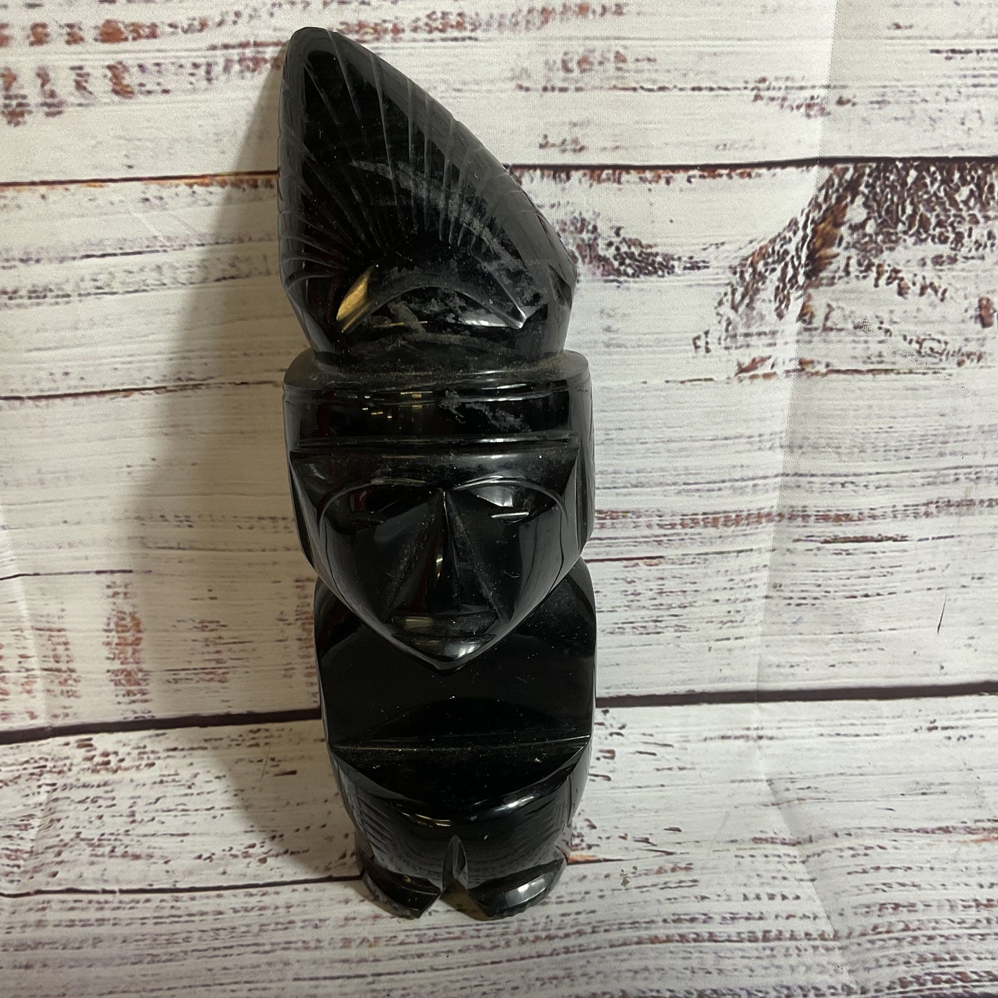 Black Obsidian Aztec/Mayan Warrior Figurine- 8.25"