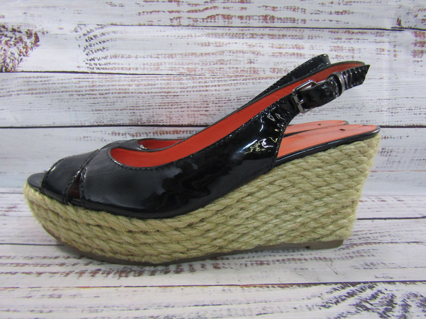 Via Spiga Mahala Women's Black Leather Espadrille Wedge Sandals Size 8