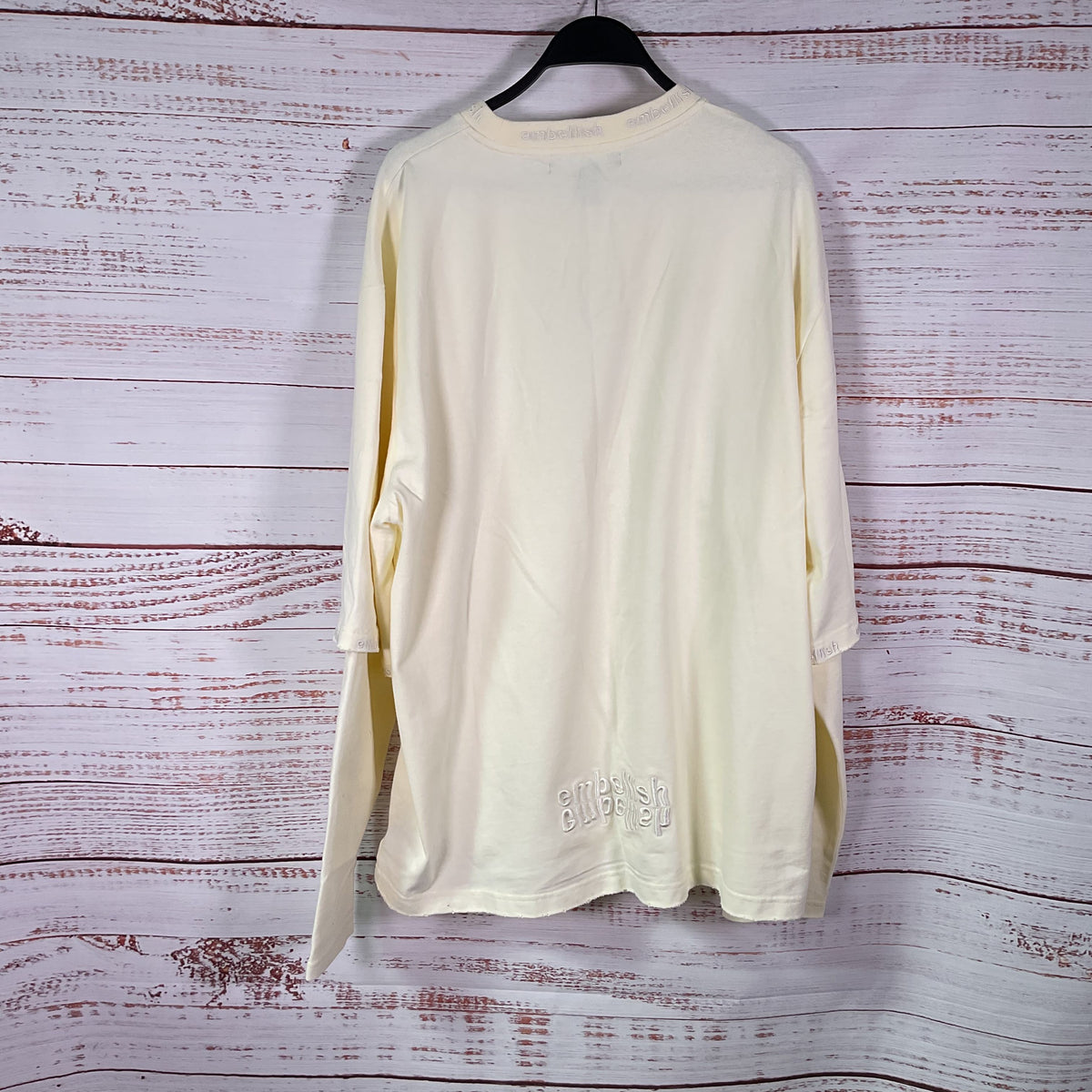 Embellish Cream Long Sleeve Faux Layered Look Crew Neck Sweatshirt - Size L New