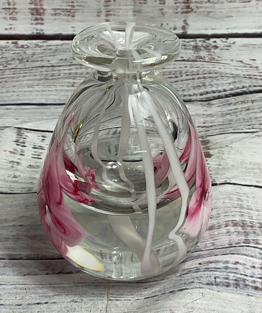 Robert Held Vintage Floral Hand Blown Glass Vase Clear Pink