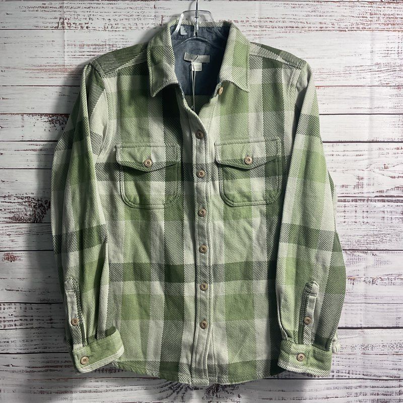 NWT Outerknown Blanket Shirt Green Plaid Twill Cotton Button Up Shirt - Size XS