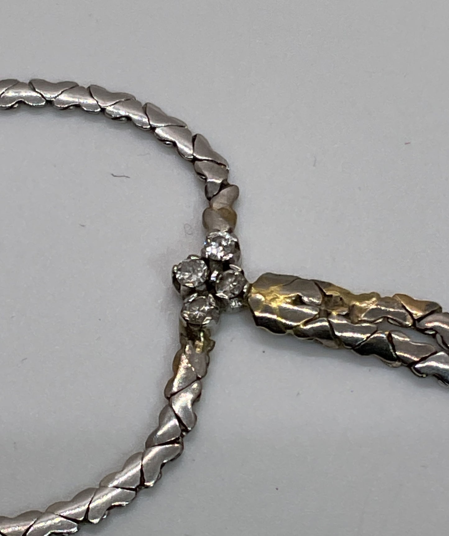 14K White Gold & Diamond Y Drop Heart Linked Chain 15.25" Necklace- 8.64g