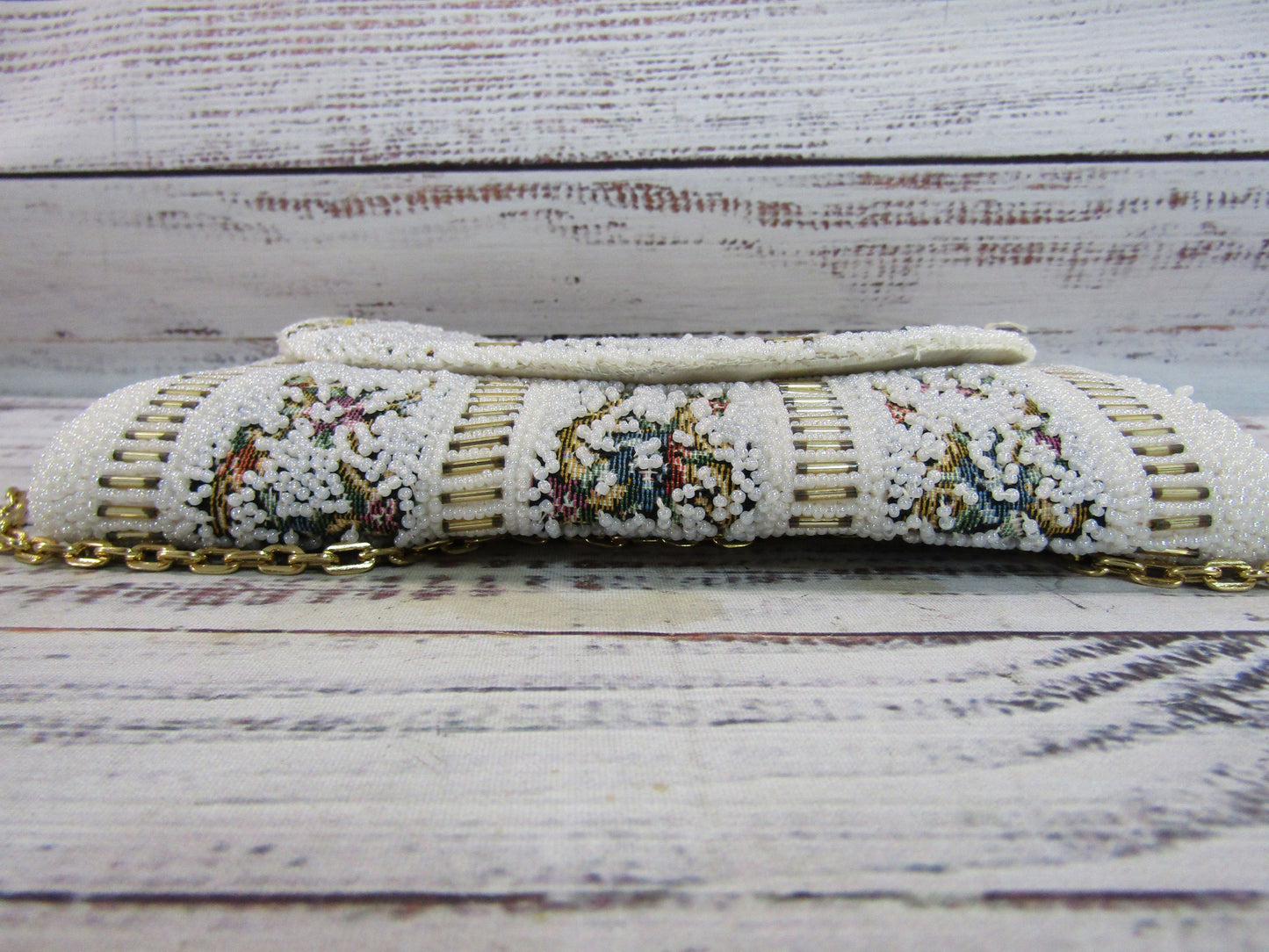 Vintage Handcrafted Floral Tapestry Beaded Evening Shoulder Bag