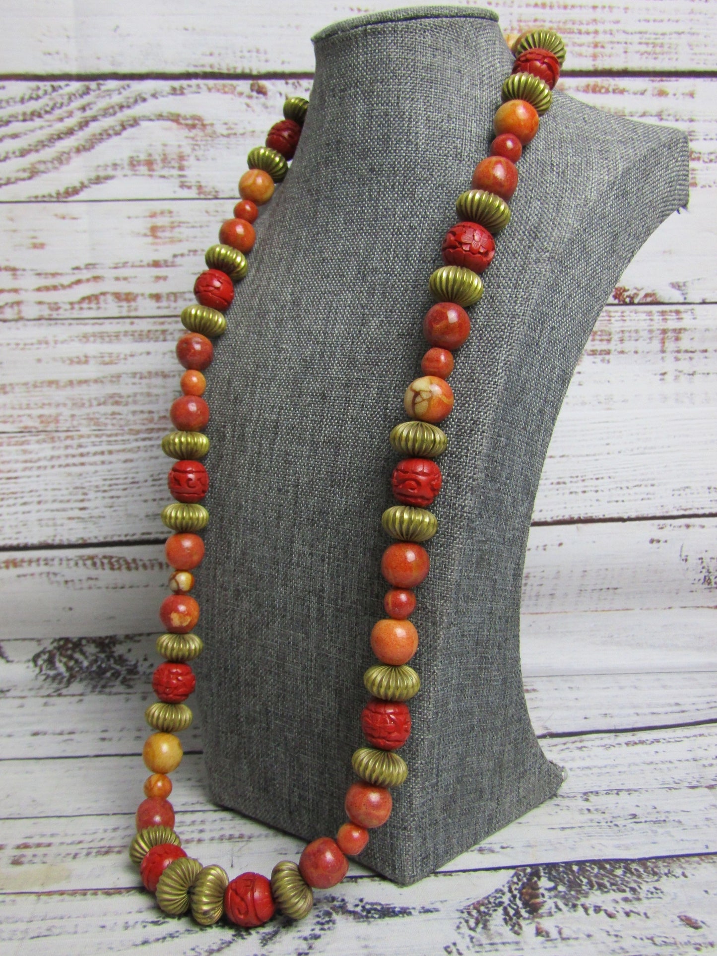 Artisan Handcrafted Apple Sponge Coral Floral Cinnabar Bead Necklace