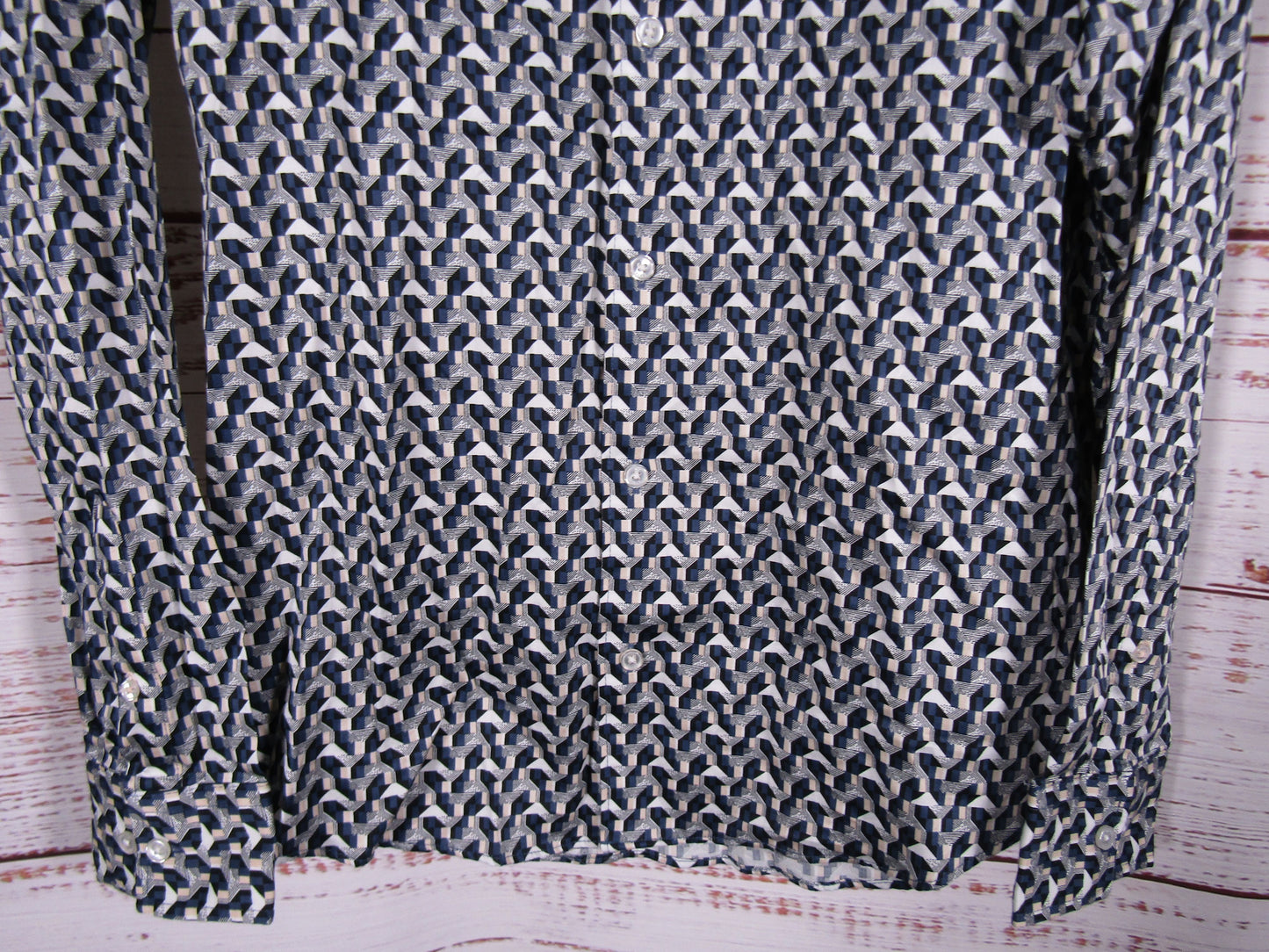 Ted Baker Soren Men's Archie Print Dark Denim Geometric Long Sleeve Shirt Size M