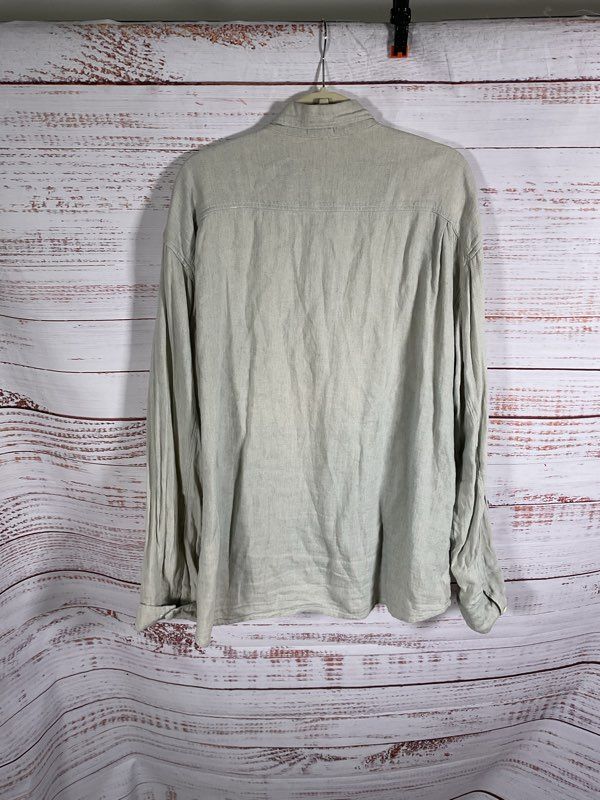 CP Shades Men's Linen Blend Grey Button Up Long Sleeve Shirt Size XL