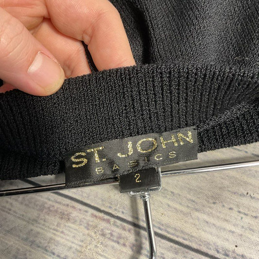 St. John Basics Santana Black Knit Elastic Waist Mini Pencil Skirt - Size 2