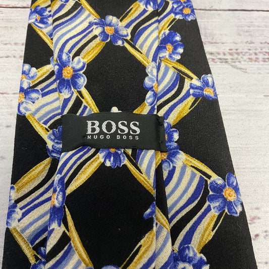 Hugo Boss Black Blue Floral Flowers 100% Silk Tie - Size 58"L 4"W