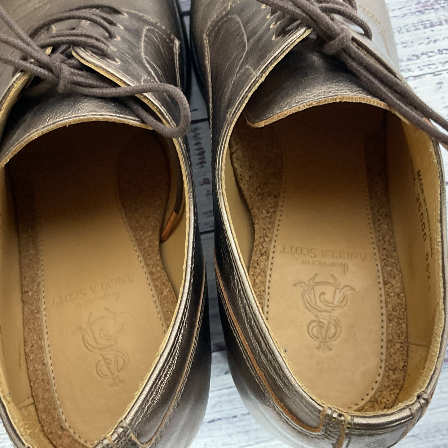 The Office of ANGELA SCOTT Miss Button Bronze Women's Shoes- SZ 38.5/ 8.5 US