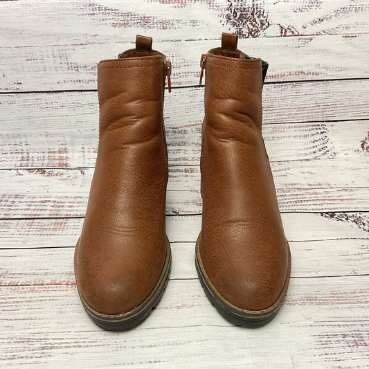 Naturalizer Brown Leather Bootie Boot Heel Chelsea Side Zip Women Size 6