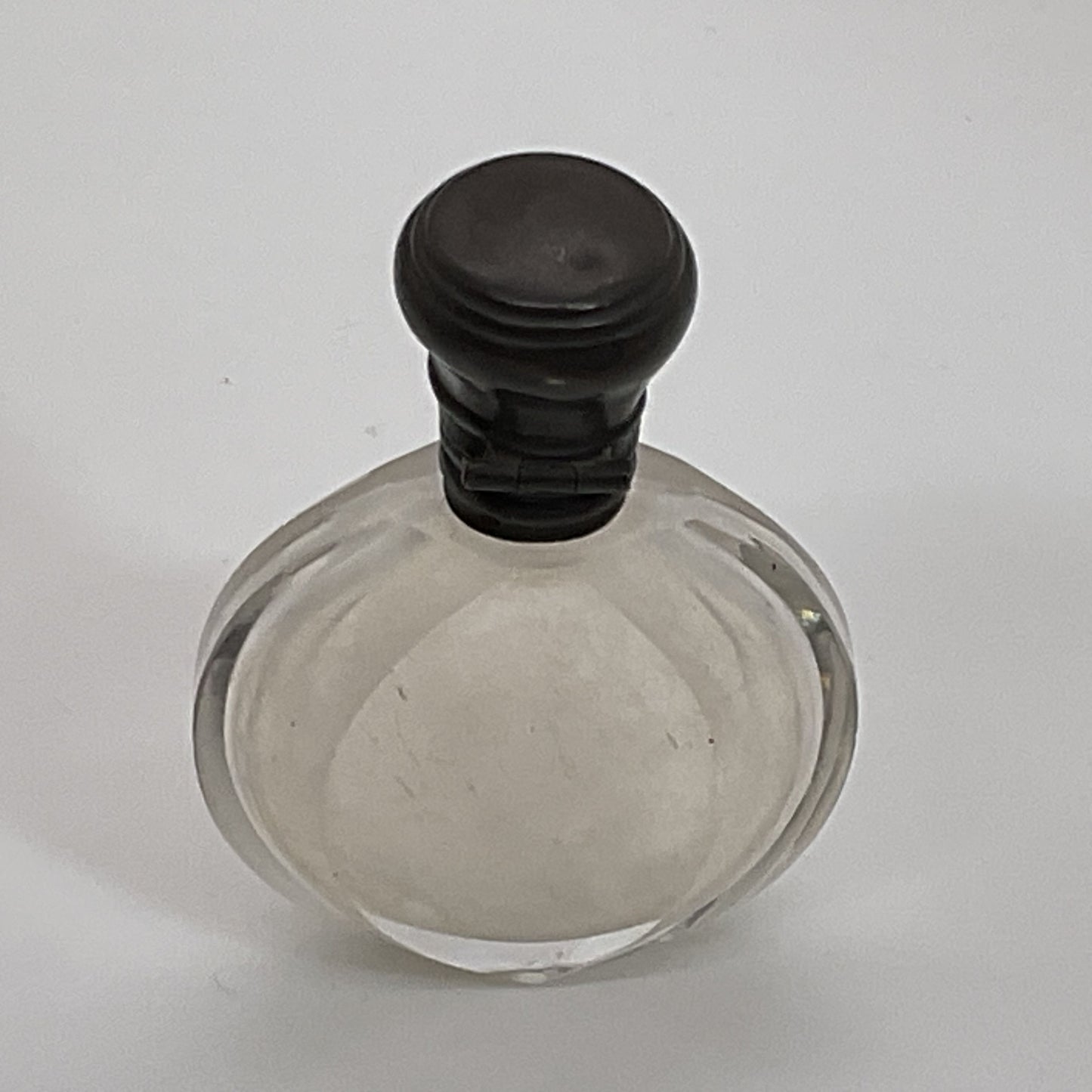 VTG/ANTIQUE Silver Tone Clear Glass Perfume Bottle Hinged Lid and Stopper- 2.25"