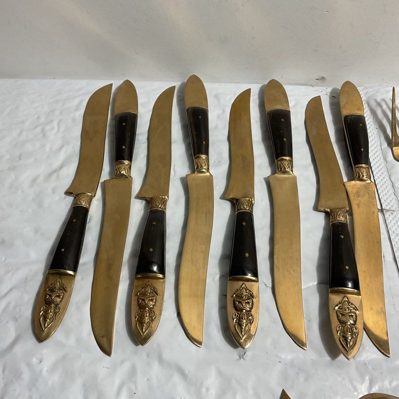 VTG. Siam/Thailand Brass Buddha Full 29 pc. Flatware Set