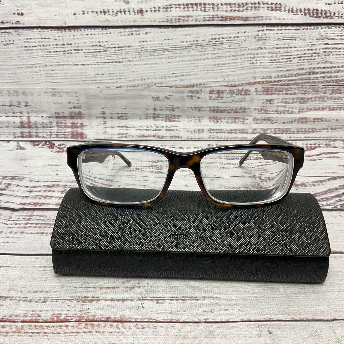 Prada VPR16M Brown Tortoiseshell Blue Overlay Glasses 55 16 Framed Case Only*