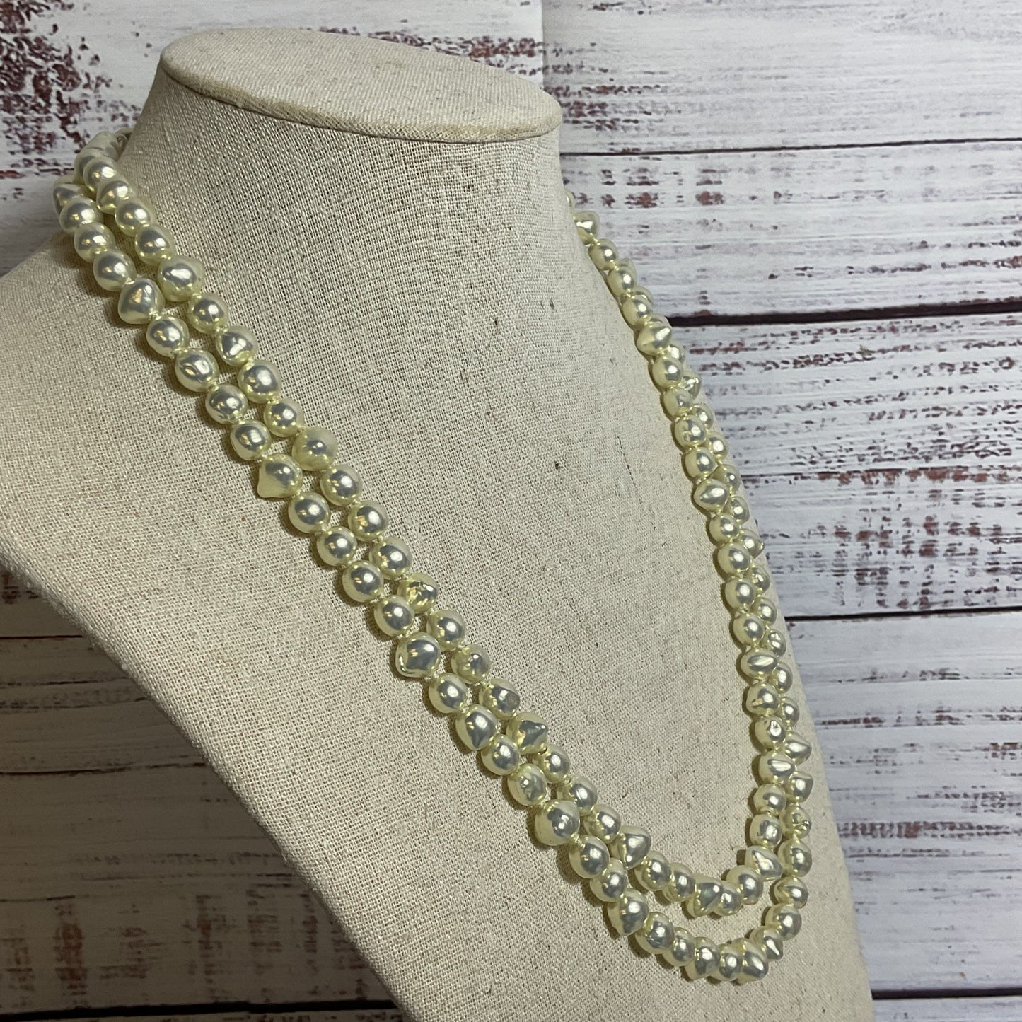 VTG. LES BERNARD Silver Tone Faux Pearls and Rhinestone 2-Strand Necklace- 24"