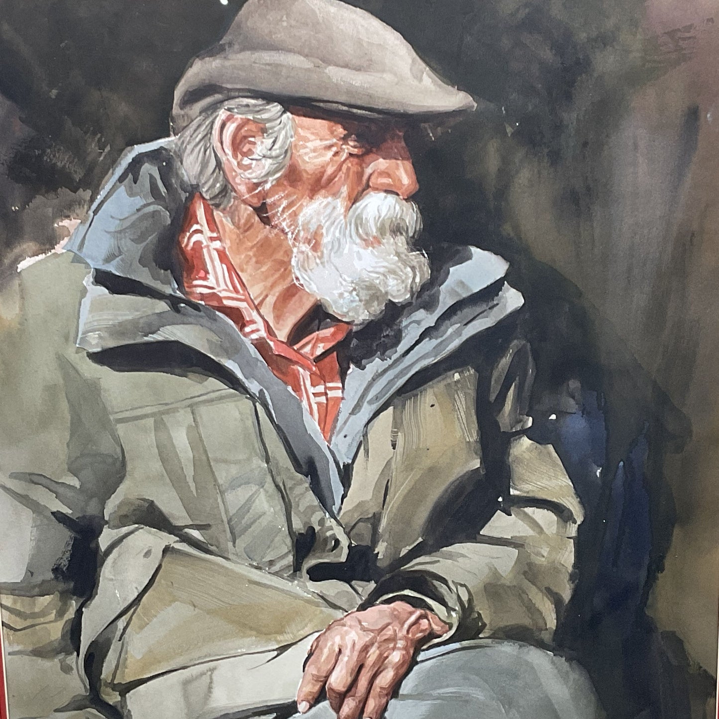 Signed VICTOR MARTINEZ (Peruvian/American, b. 1932) Pensive Old Man 37.5"X29.5"