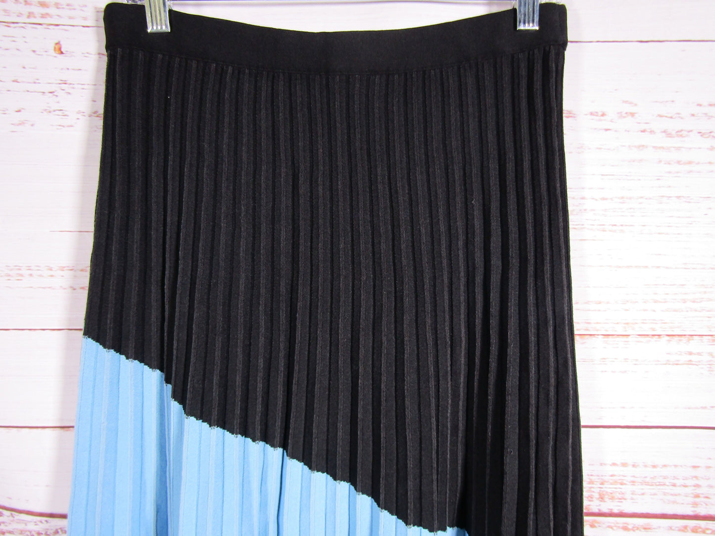 Derek Lam 10 Crosby Harper Women's Black & Blue Pleated Asymmetrical Skirt 10