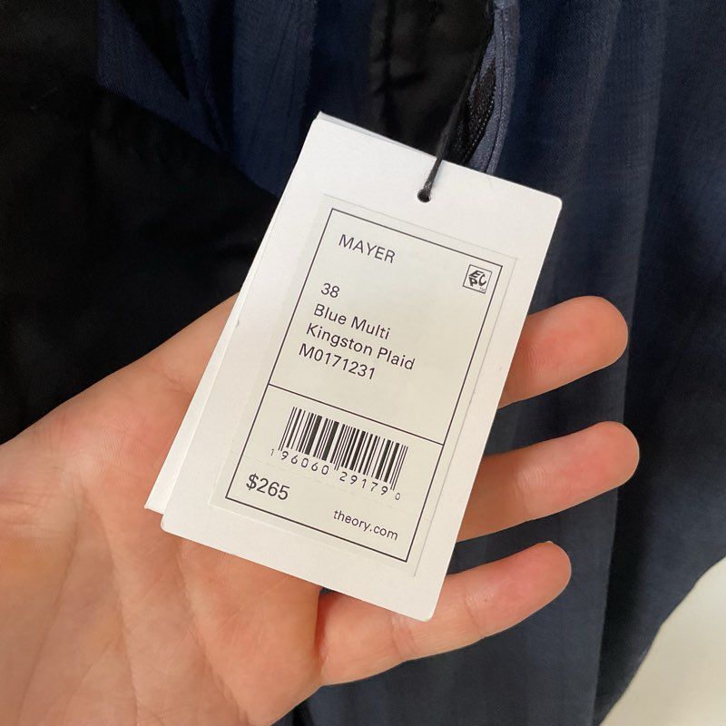 NWT Theory Mayer Navy Blue Tonal Plaid Pants - Size 38