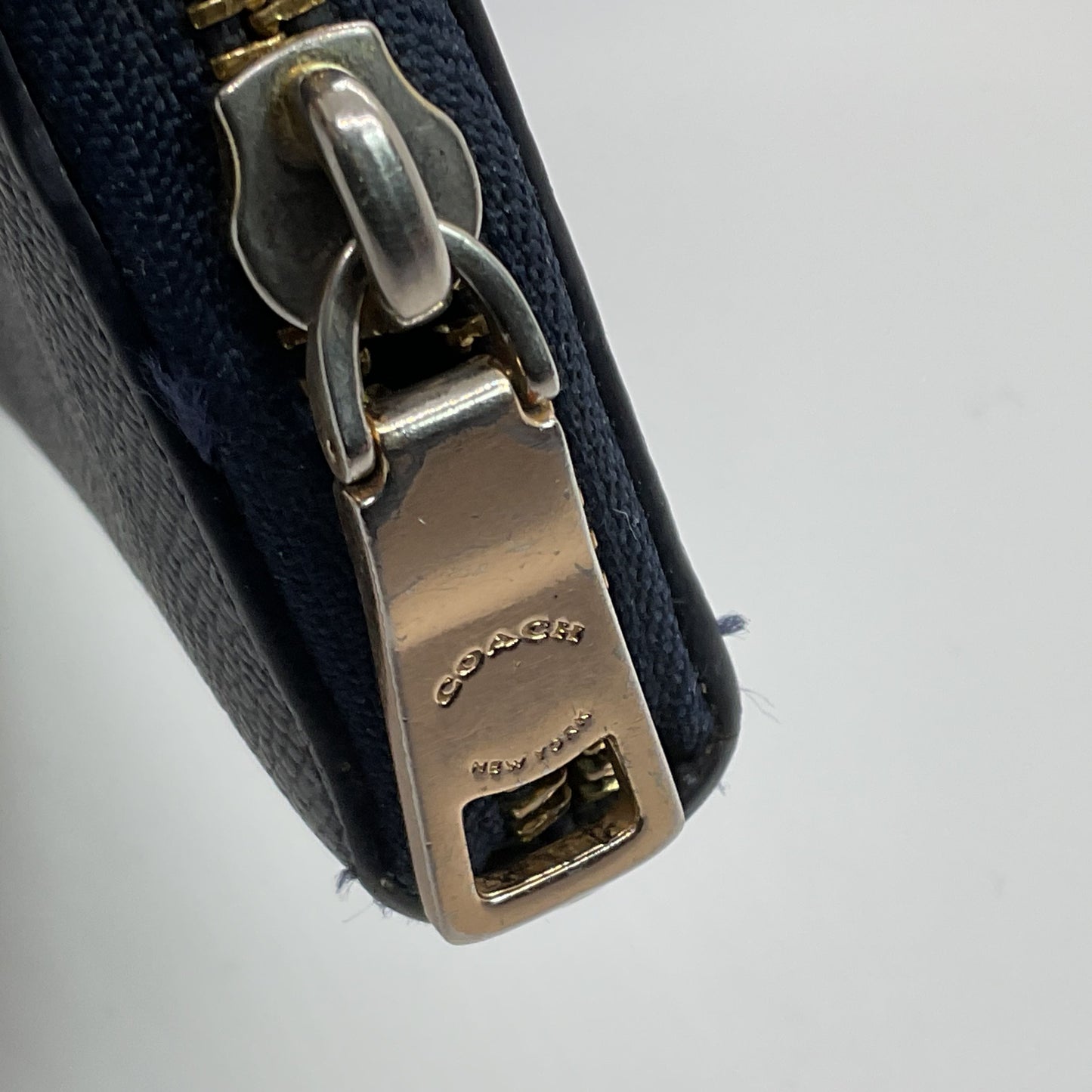 COACH Blue Colorblock Accordion Zip Crossgrain Leather Wallet