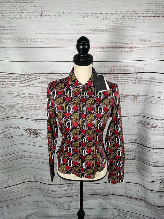 New With Tags Lazy Oaf Women's Tiger Crest Long Sleeve Button Up Shirt Size 8