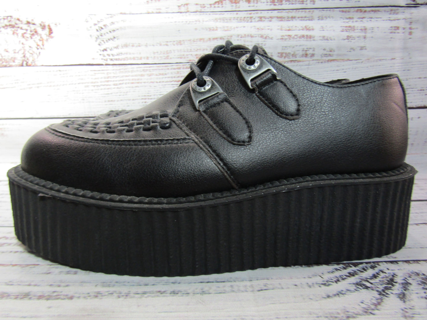 New Rock Creeper Women's Black Faux Leather Platform Oxford Size 7