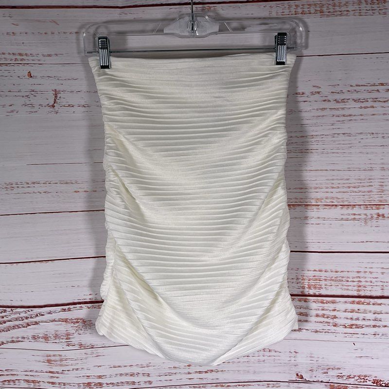 Sabina Musayev White Pleated Back Zip Sand Knee Skirt - Size XS
