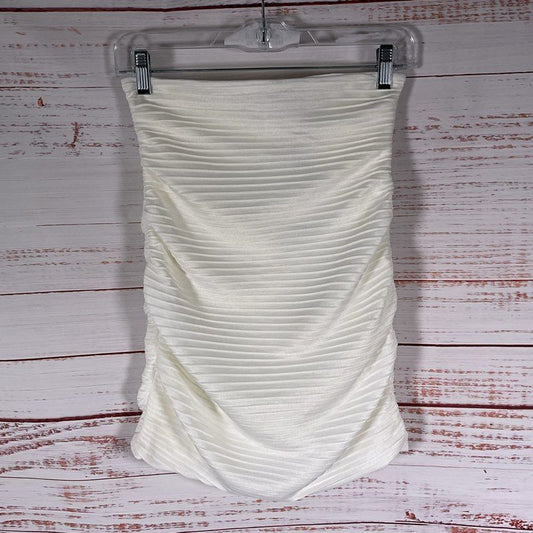 Sabina Musayev White Pleated Back Zip Sand Knee Skirt - Size XS