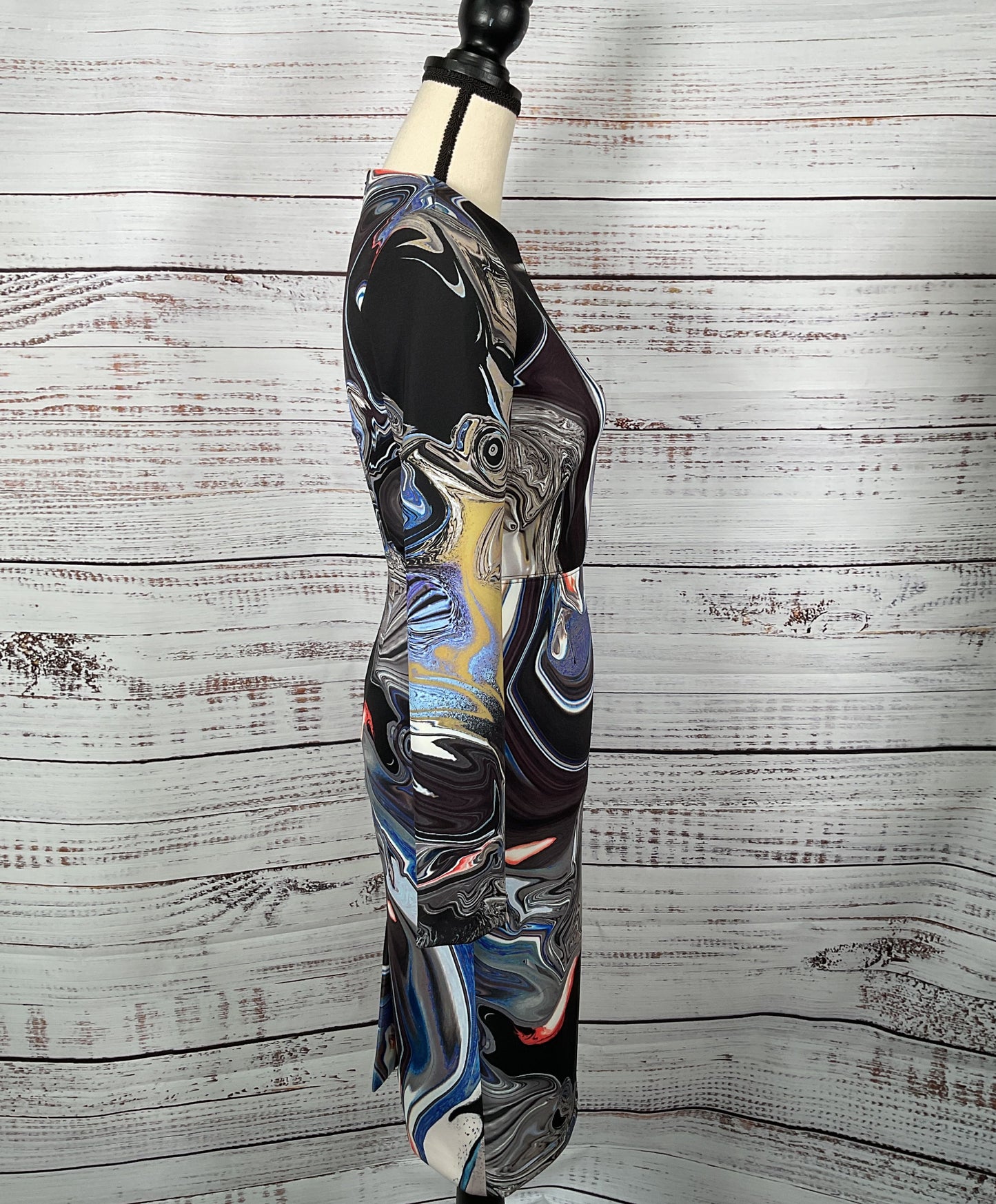 Yigal Azrouel Long Sleeve Scuba Dress Blue Multicolor 6