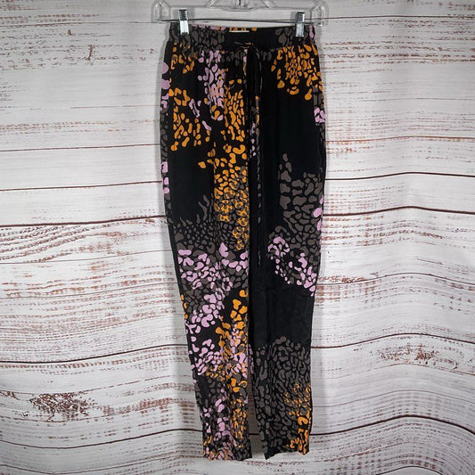Psophia Vazquez De Castro Black/Multi Animal Print Silk Blend Lounge Pants sz 34