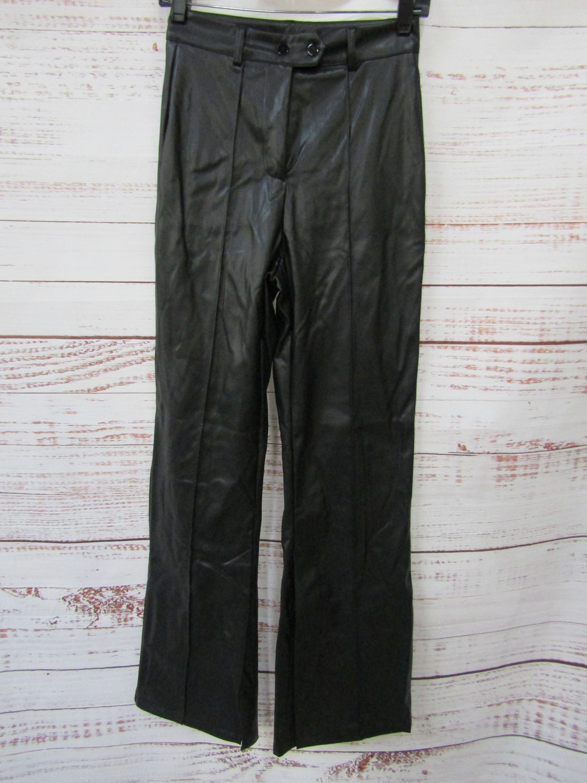 Commense Women's Black Faux Leather High Waisted Wide Leg Pants Size XS