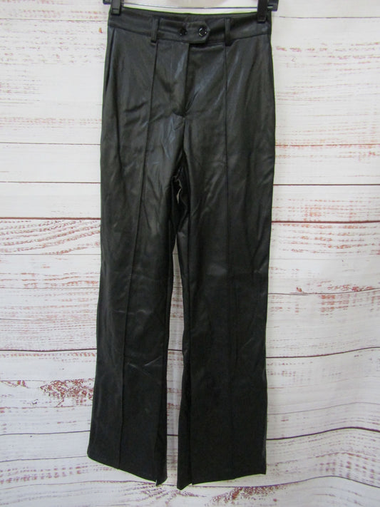 Commense Women's Black Faux Leather High Waisted Wide Leg Pants Size XS