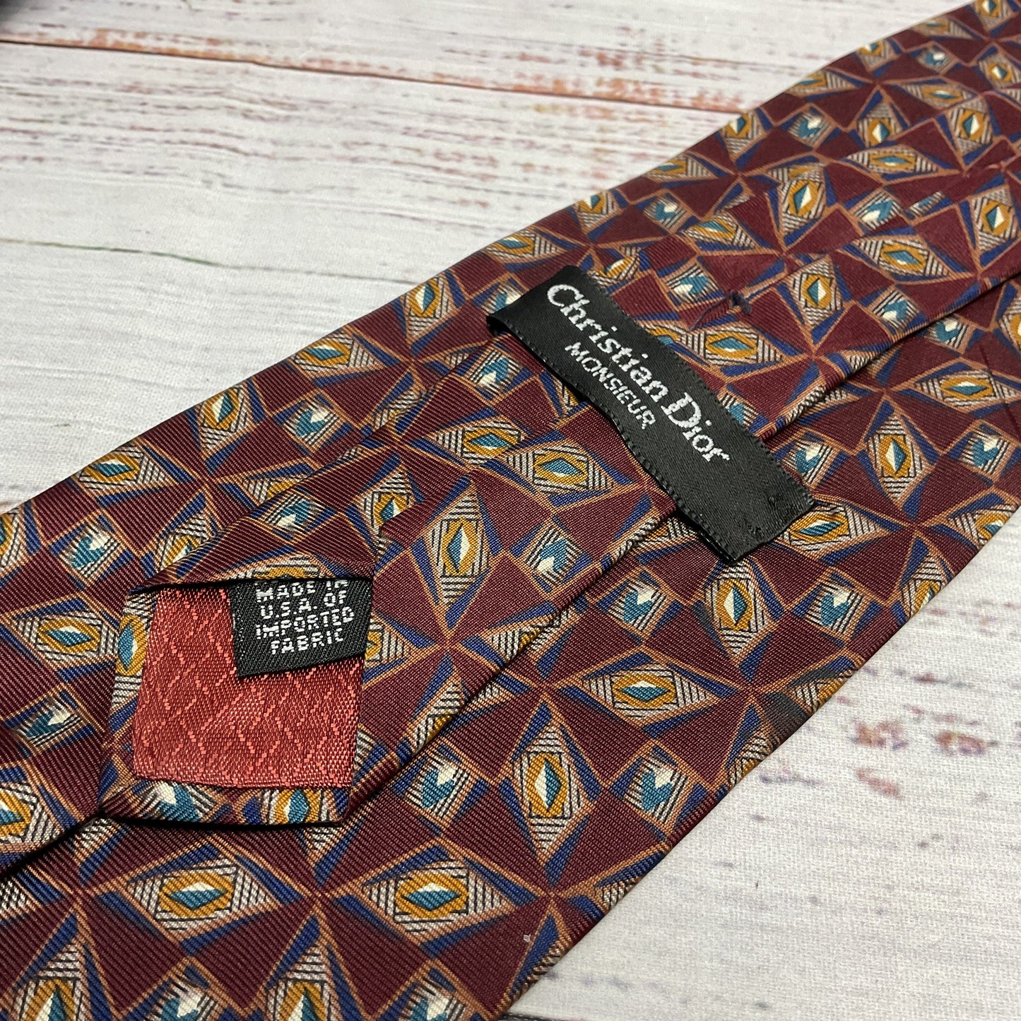 Christian Dior Maroon Red Geometric Pattern Neck Tie - Size 56"