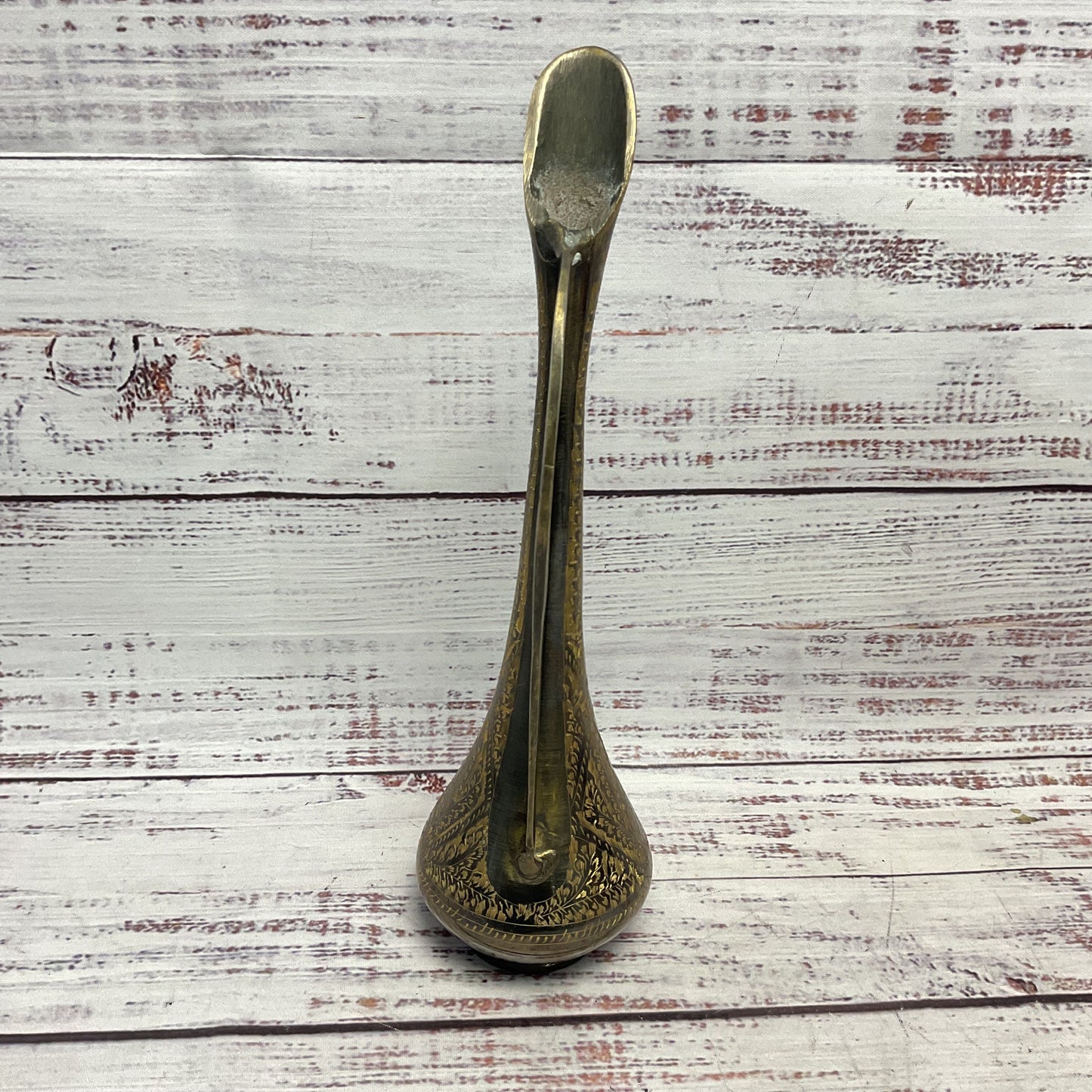 Darkened Brass Hand Engraved 10" Pitcher Vase