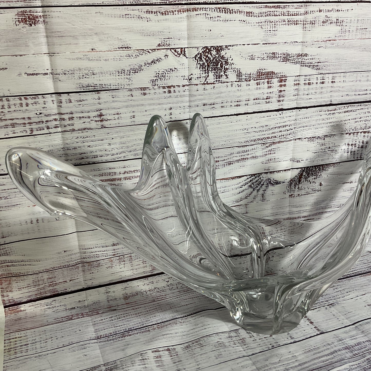 VTG. COFRAC ART VERRIER Large Heavy Decorative Wave Centerpiece Bowl- 12" x 27"