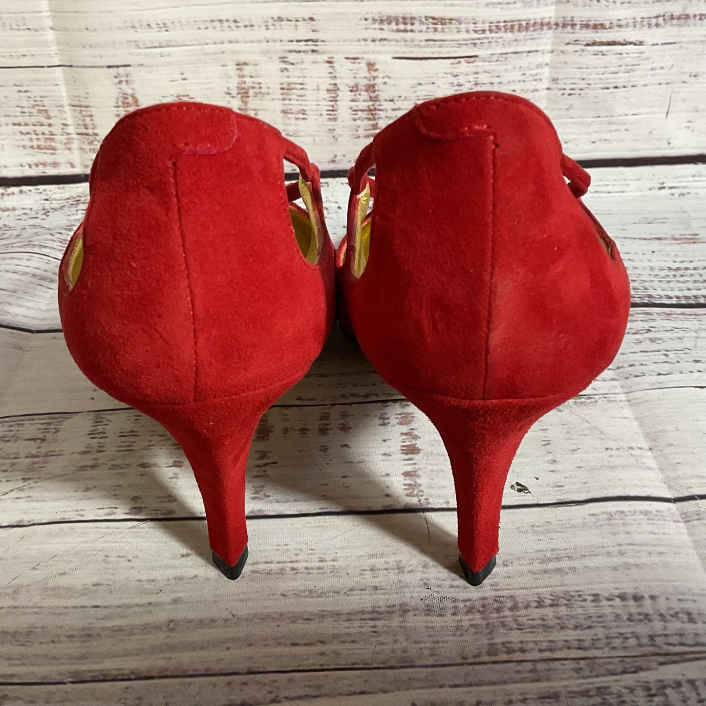 VIA SPIGA Women's Red Suede Cross Front Strap Pump Heels- SZ 7B