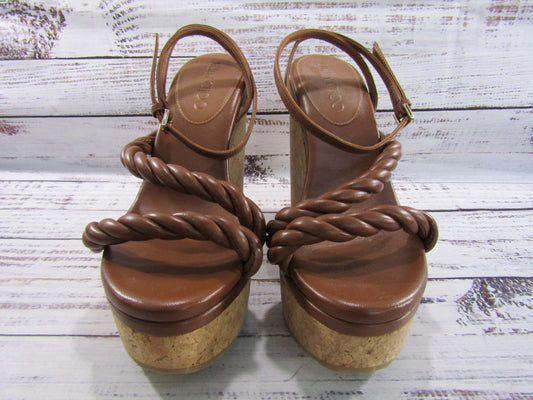 Jimmy Choo Diosa Women's Brown Leather Espadrille Wedge Sandals Made in Spain