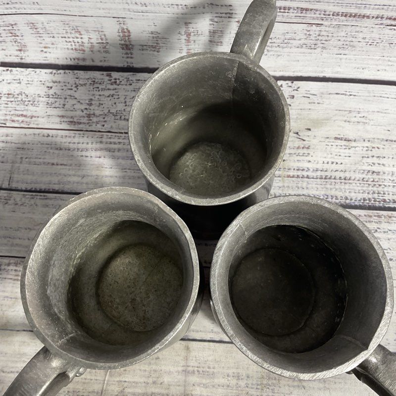 3 Pc. Set Of Vintage 5" Pewter Mugs W/ Handles