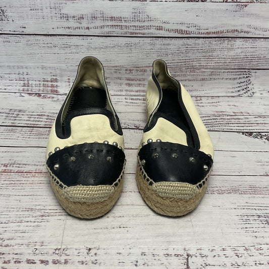 Alexander McQueen White Black Nappa Leather Studded Espadrille Flats Women Sz 8