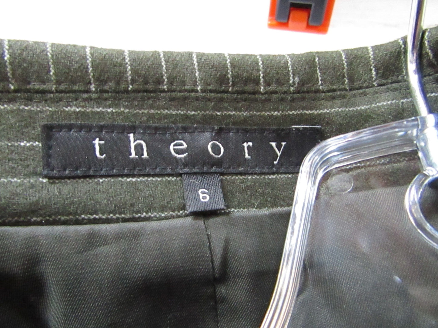 Theory Women's Green Pinstripe Wool Blend Blazer Jacket Size 6