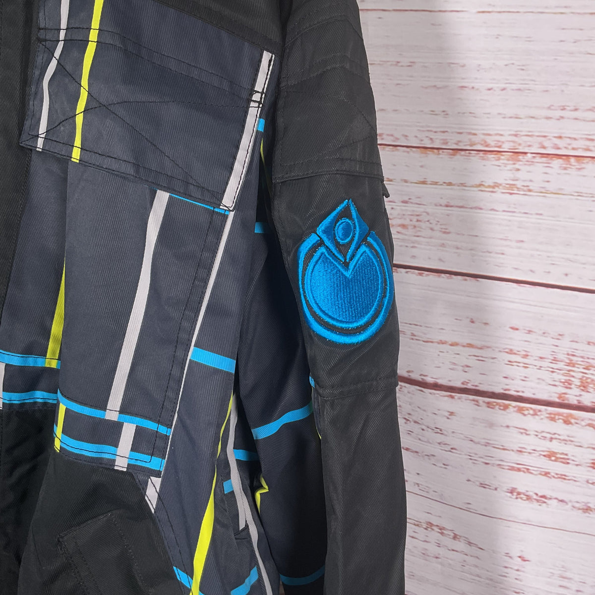 Nomis Black Yellow White Blue Stripes Ski Snow Jacket - Size L