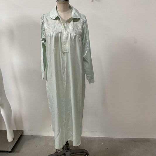 VTG. OSCAR DE LA RENTA Women's Mint Green Satin Embroidered Nightgown- SZ L