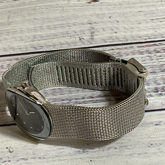 SKAGEN 589SSSB Women's Silver Tone Mesh Black Dial Rhinestone Watch