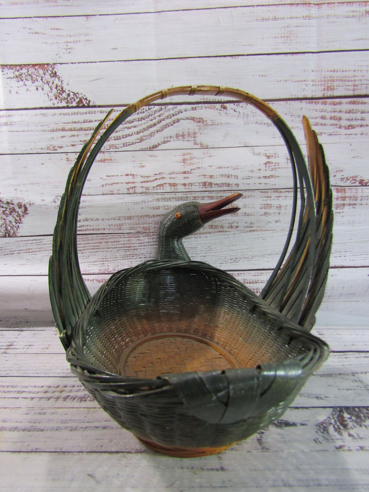 Vintage Shanghai Handicraft Mallard Woven Wicker Basket