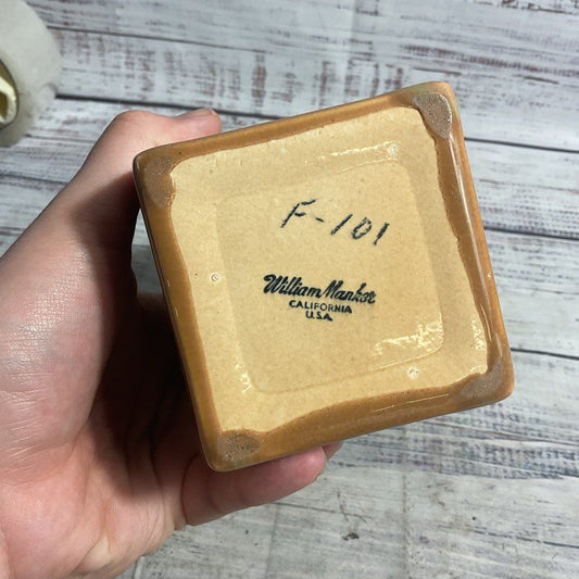 William Menker 7" Green/Brown Ombre Square Ceramic MCM Vase F-101