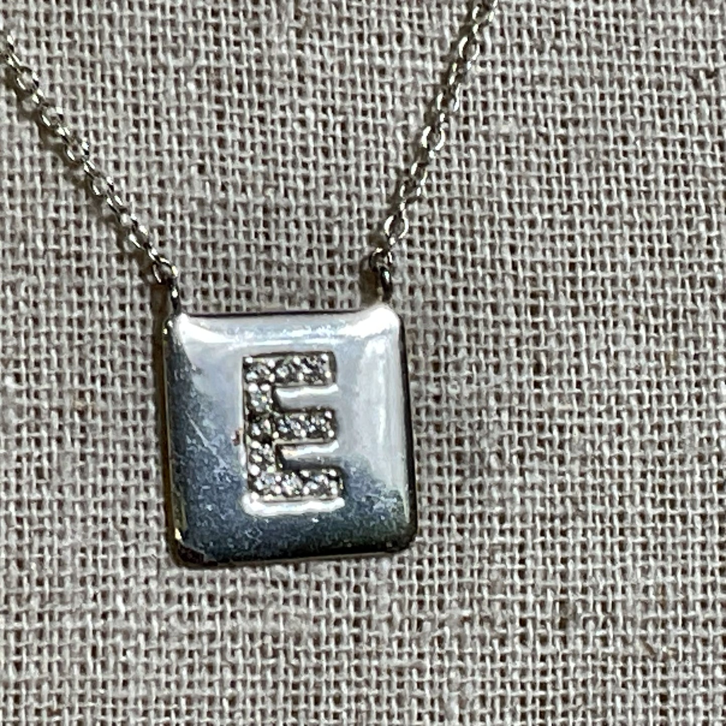 Sterling Silver & CZ Letter "E" Pendant 18" Necklace- 2.65g